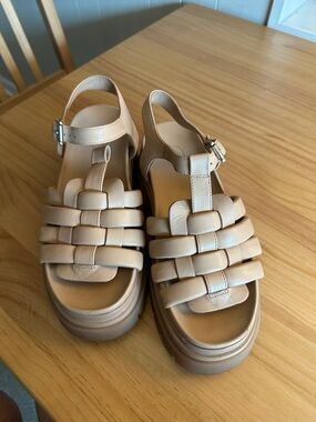 Ash Beige Woven Platform Sandals